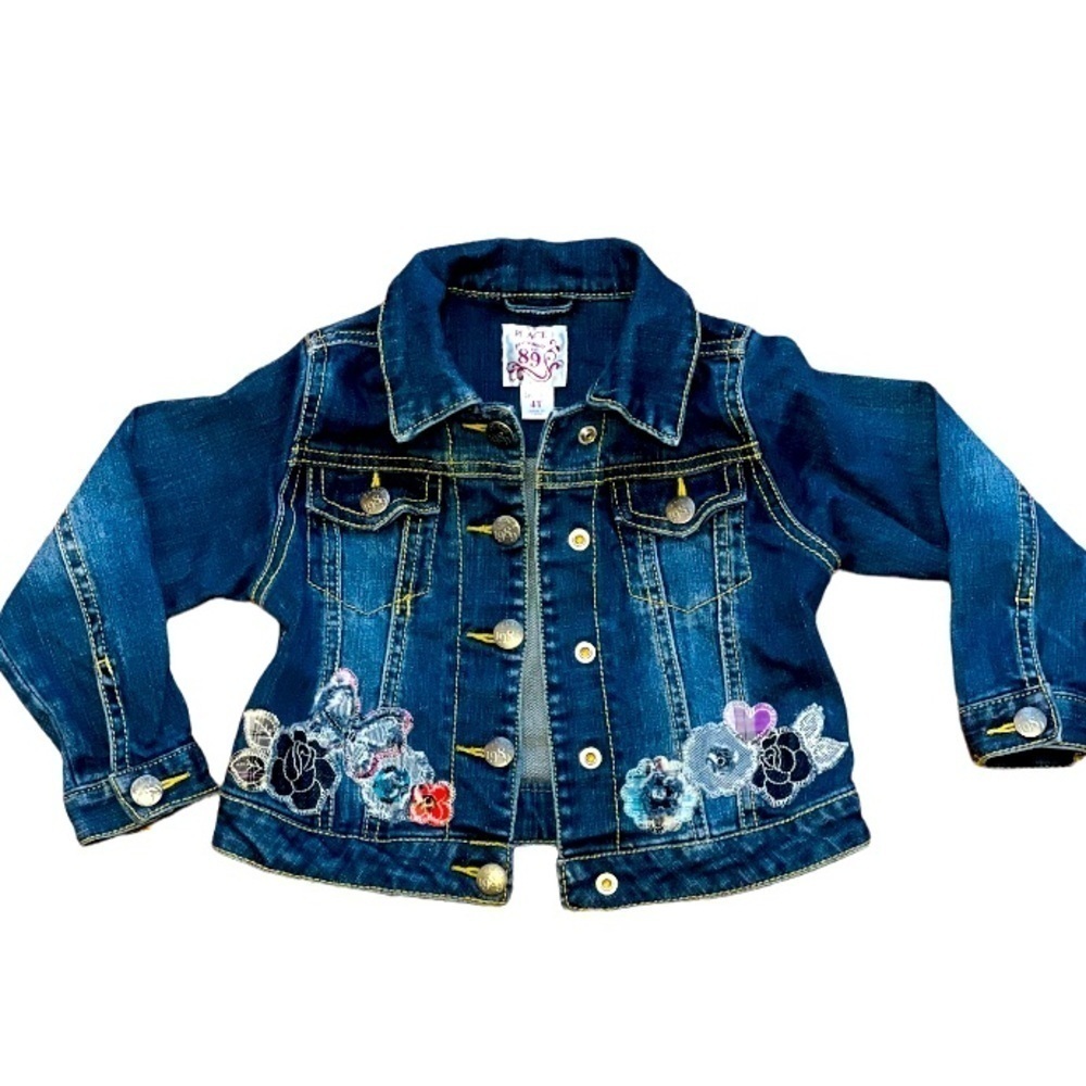 Childrens Place Blue Jean Jacket with Flowers